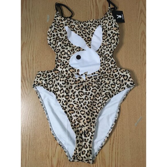 New Women’s Playboy 1Pc Animal Print Swimsuit Strappy High Waisted Size Large - Picture 1 of 5